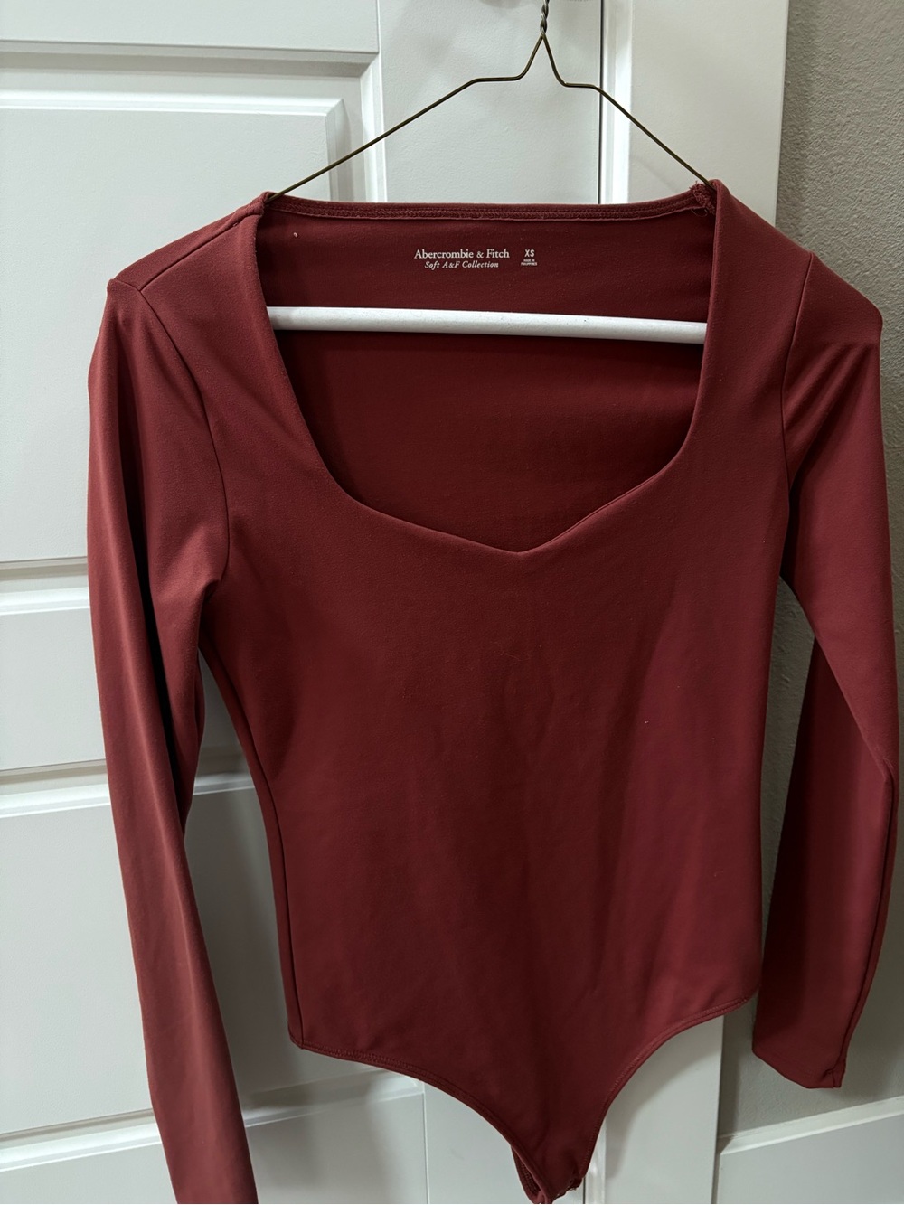 Abercrombie & Fitch Women's Long Sleeve Square Neck Bodysuit - Burgundy